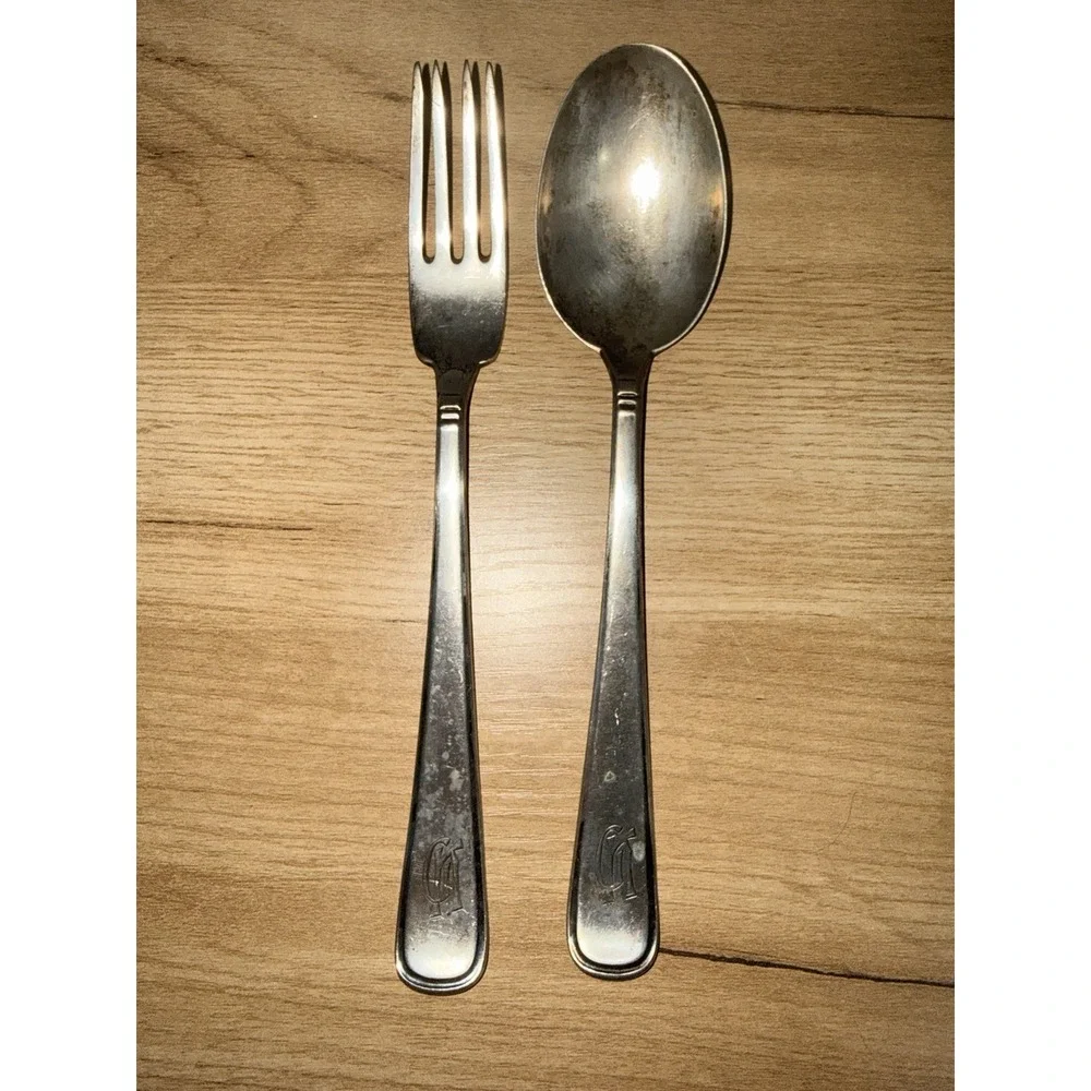 Vintage Antique 800 Silver Flatware Set Serving Utensils ‎ Fork Spoon 135g